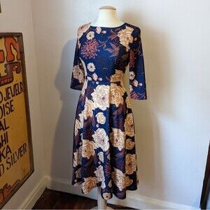 Floral Three Quarter Sleeve Boat Neck Floral Dress